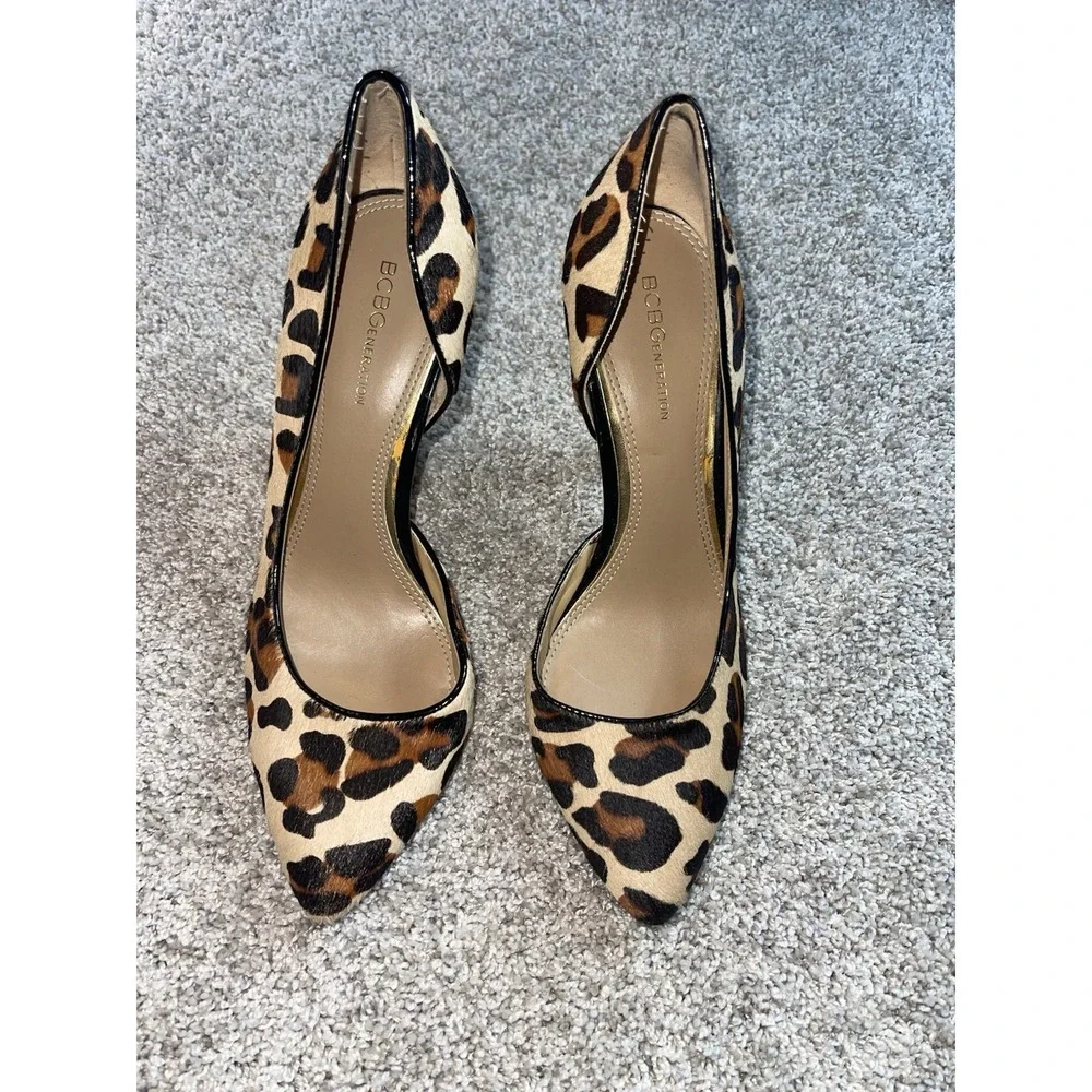 BCBGeneration Paris Leopard Print Cow Hair‎ Pumps Heels Womens 8.5